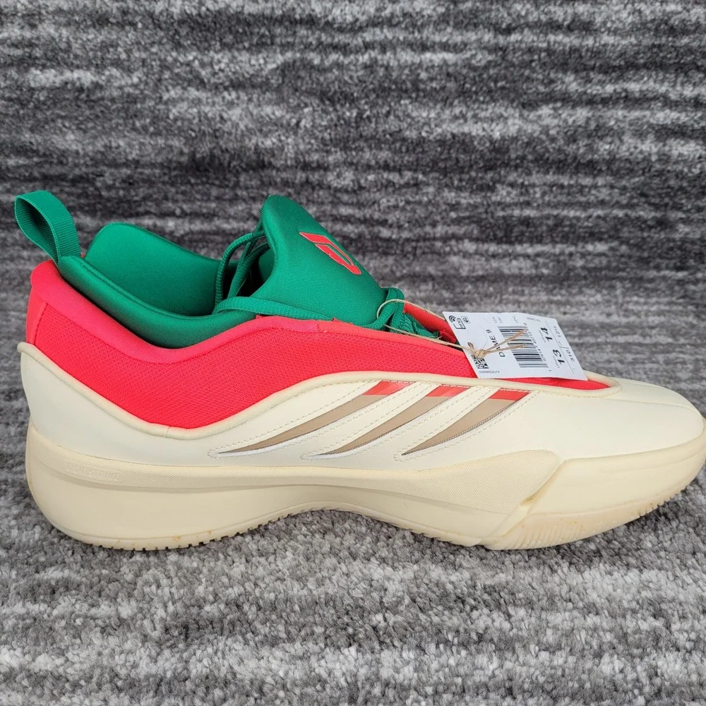 Adidas Dame 9 Basketball Shoes‎ Cream Lucid Red Green JH6627 Mens Size 13 NEW